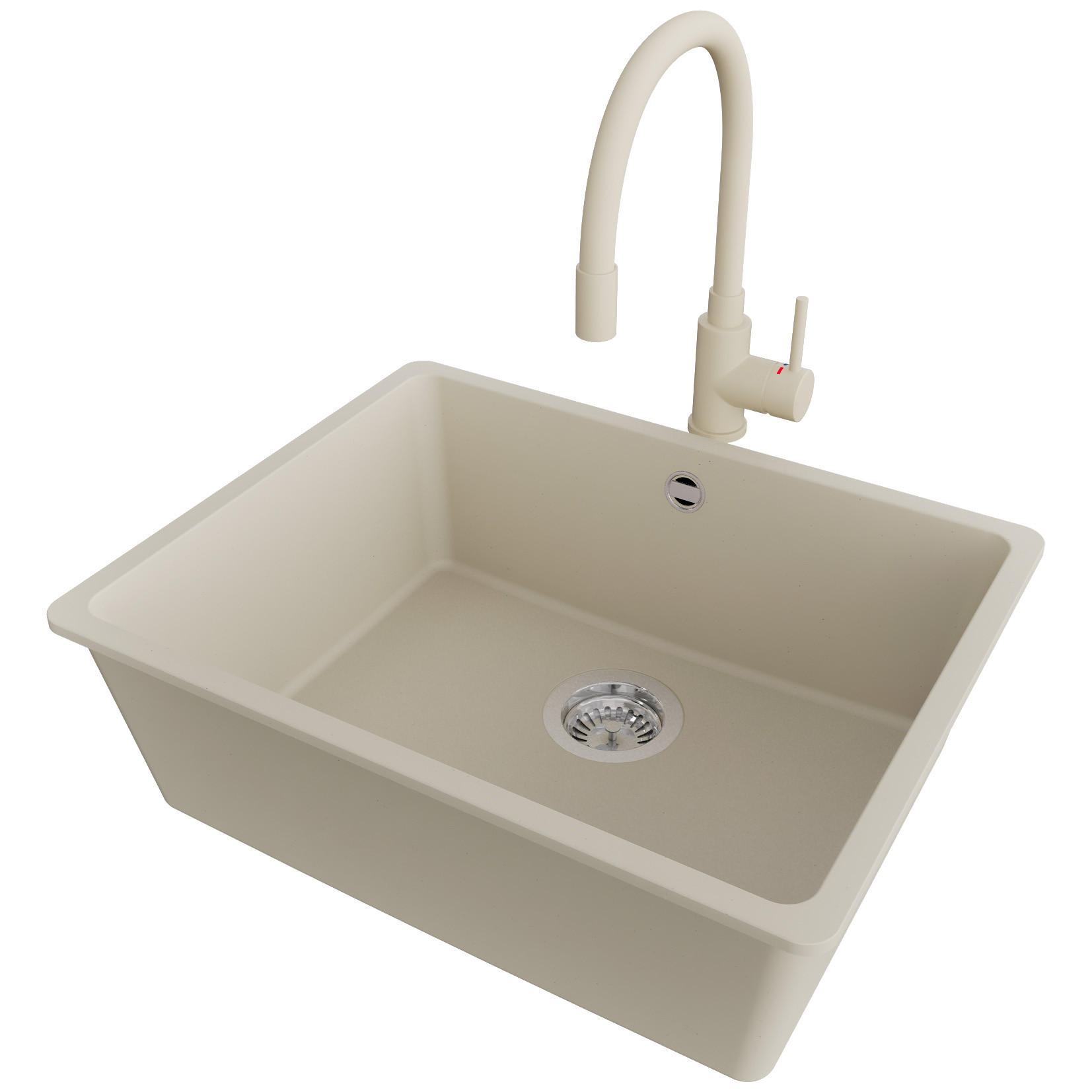 GRANITSPÜLE Venedig Slim Easy, 2-er set Beige 56/44 cm 1 Becken + Küchenarmatur 38/14 cm + Ablauf-Set ab 60er Unterschrank - Chromfarben/Beige, Kunststoff (56/20/44cm) - Primagran