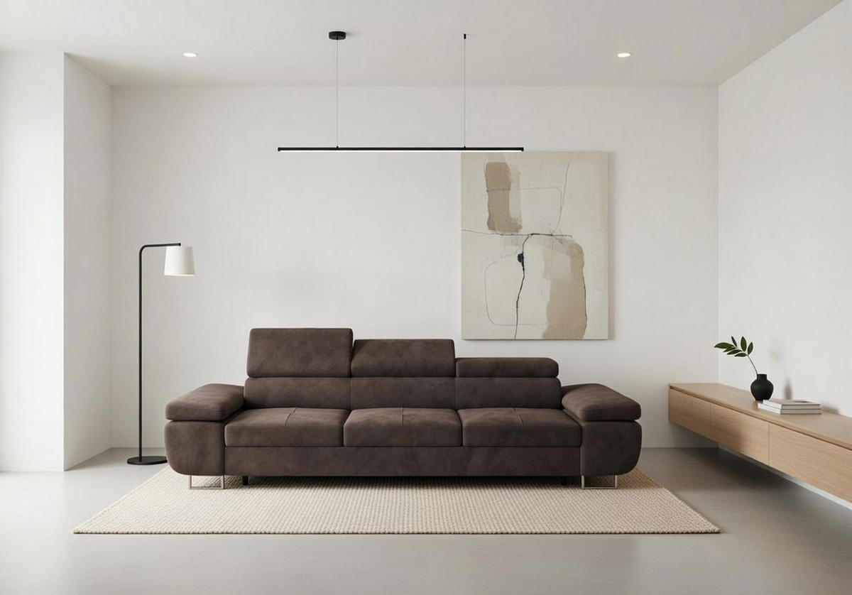 SCHLAFSOFA PRAGA 3, Sofa mit Schlaffunktion, Farbe: Braun, Velourstoff - Braun, Textil (276/90/100cm) - O-Sofa