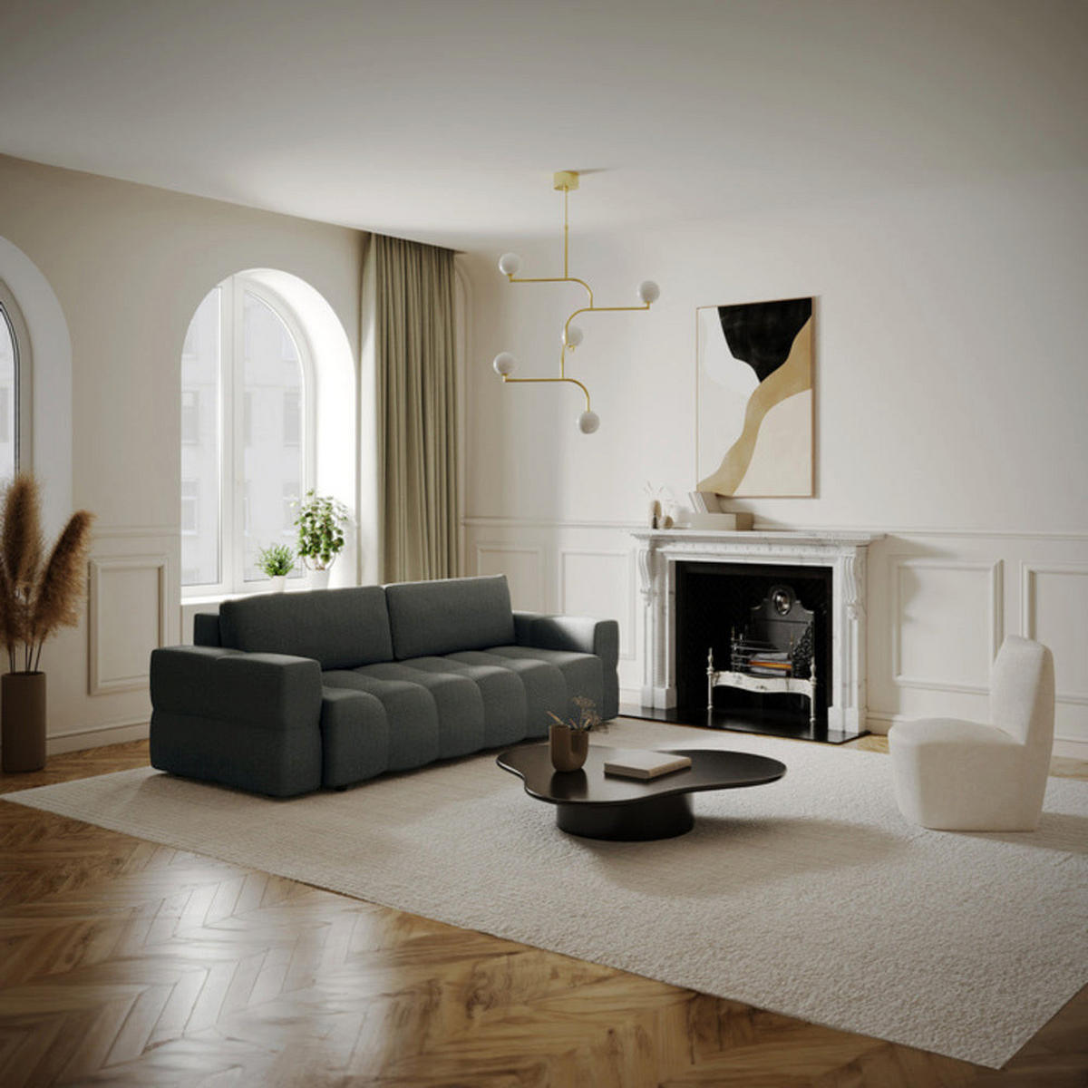 SCHLAFSOFA GERADE Rastergewebe Anthrazitgrau 247 CENTIMETERScm - Dunkelgrau/Anthrazit, Textil (247/90/102cm) - Sia Home
