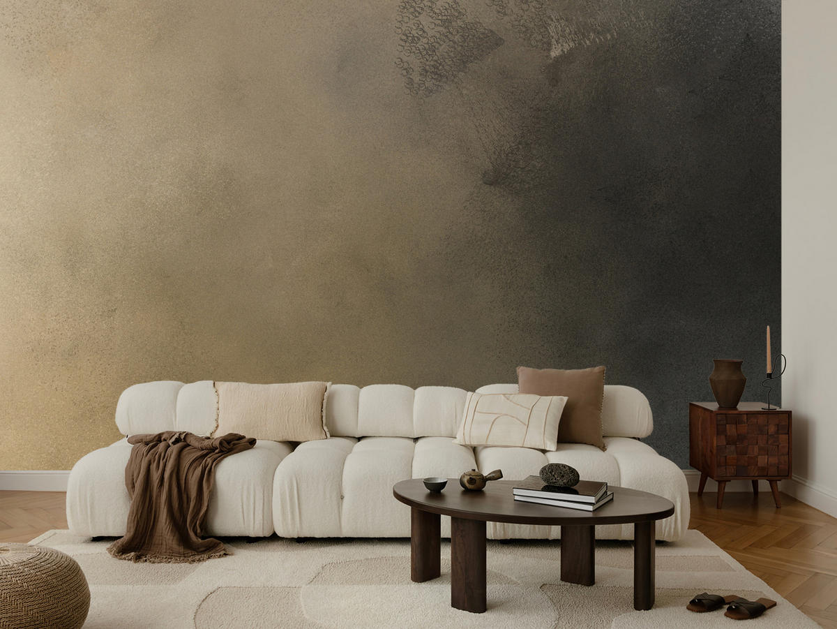 FOTOTAPETE für Wohnzimmer Pastell Beige Ombre Beton Minimalismus 250x175 - Beige/Schwarz, Papier (250/175cm) - Muralo