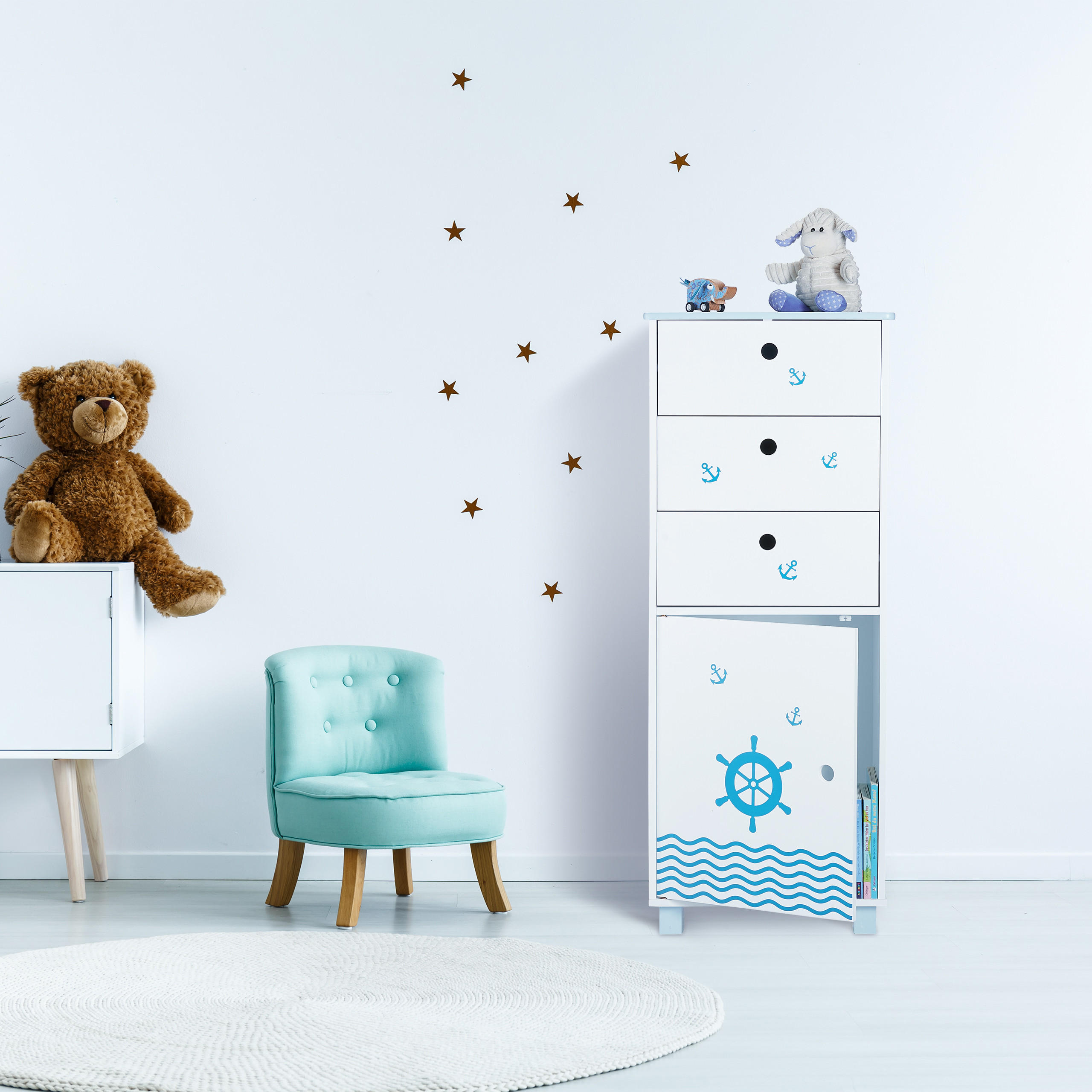 KINDER-KOMMODE - Weiß, Holzwerkstoff (42/105/30cm) - Relaxdays