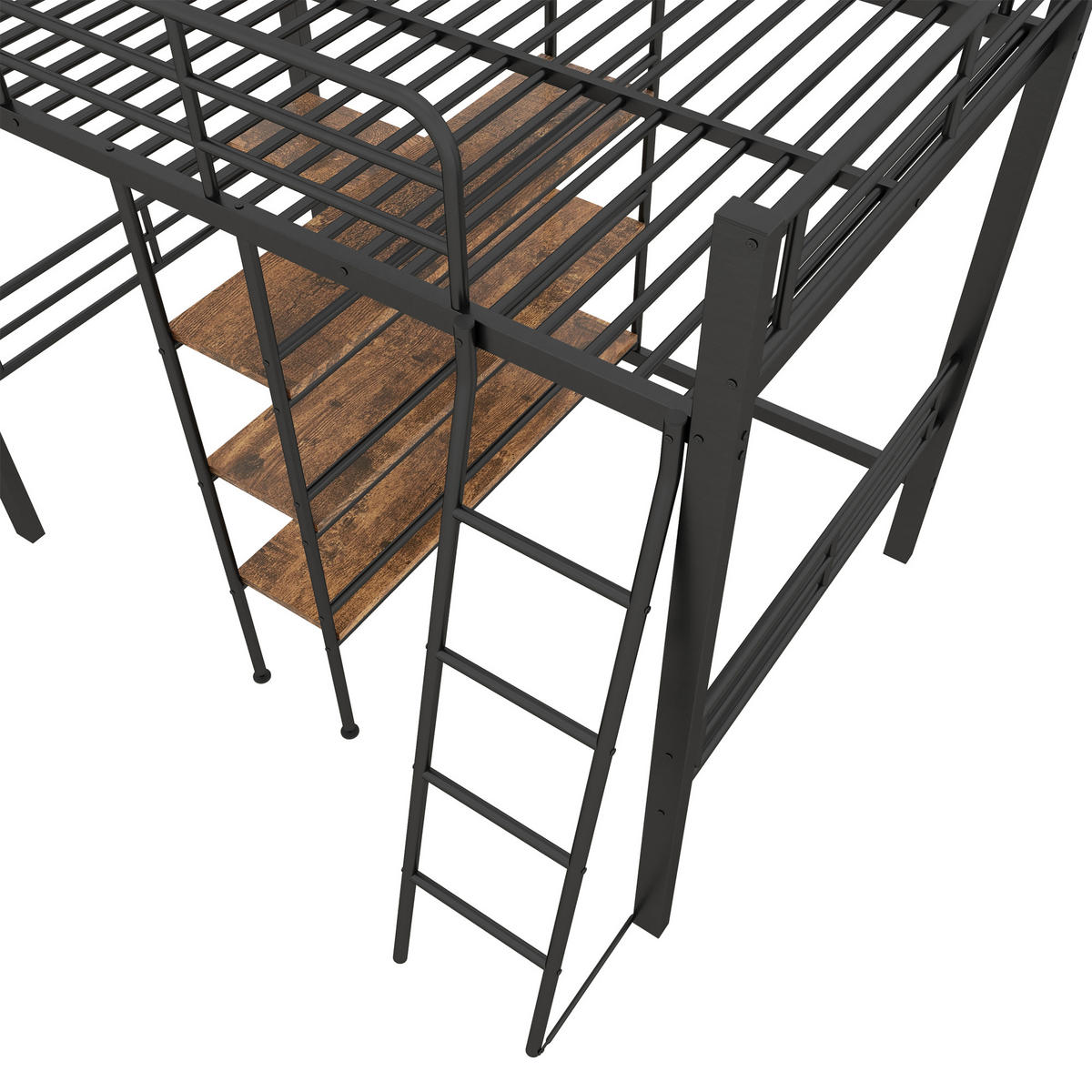 HOCHBETT metall schwarz 90x200cm mit schreibtisch regal - Schwarz, Metall (90/200cm) - Urban Meuble