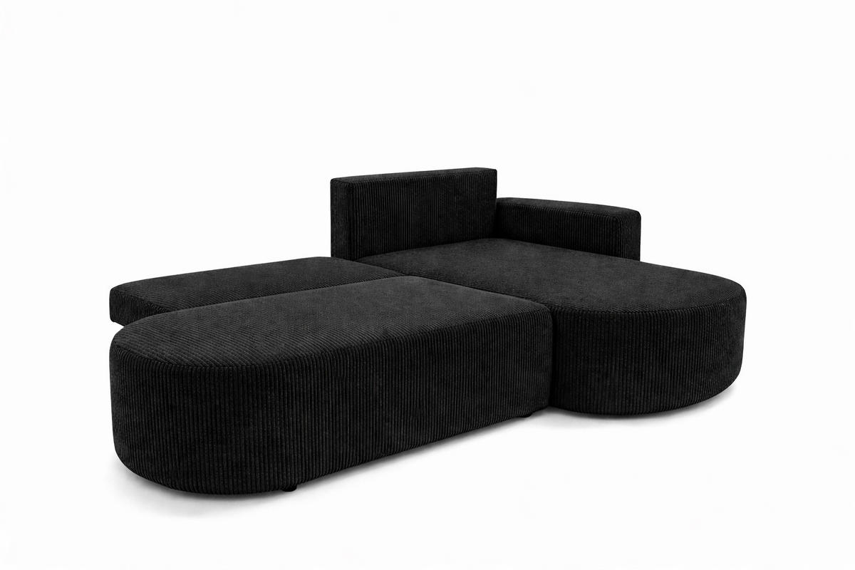 ECKSOFA Mit Schlaffunktion Und Bettkasten, Cordstoff Poso, Schwarz, Rechts, ROUND ONE OPEN XL - Schwarz, Holz (262/175cm) - Kaiser Möbel