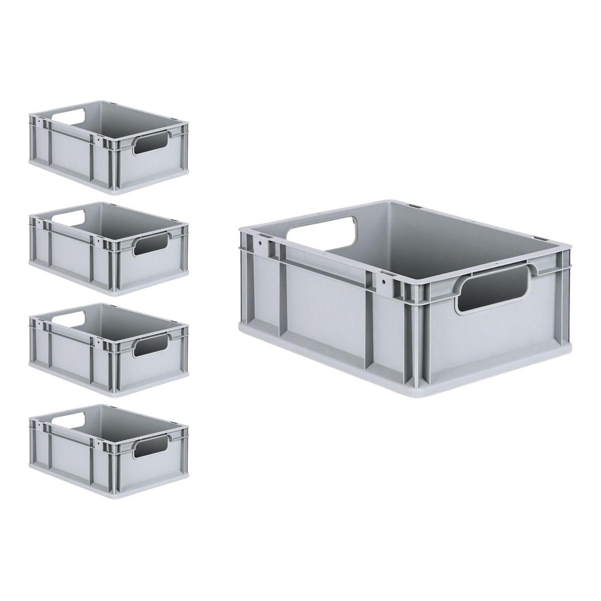 EUROBOX 5x Nextgen Economy Mit Auflagedeckel Grau/Grün Griffe Offen 16 Liter - Grün, Kunststoff (30/17/40cm) - PROREGAL