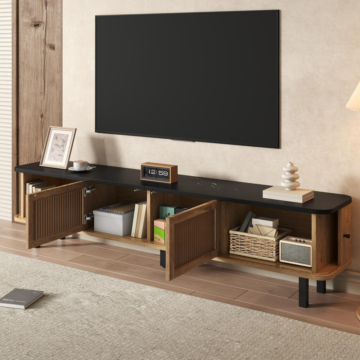 TV-SCHRANK 190cm Schiebetüren Gittertüren modern Stauraum - Eichefarben, Holzwerkstoff (35/45/190cm) - FLIEKS