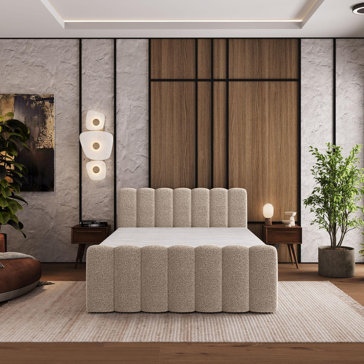 BOXBETT CELLA 160x200 cm mit Matratze und Topper - Beige - Beige, Holz (160/200cm) - MASSENO