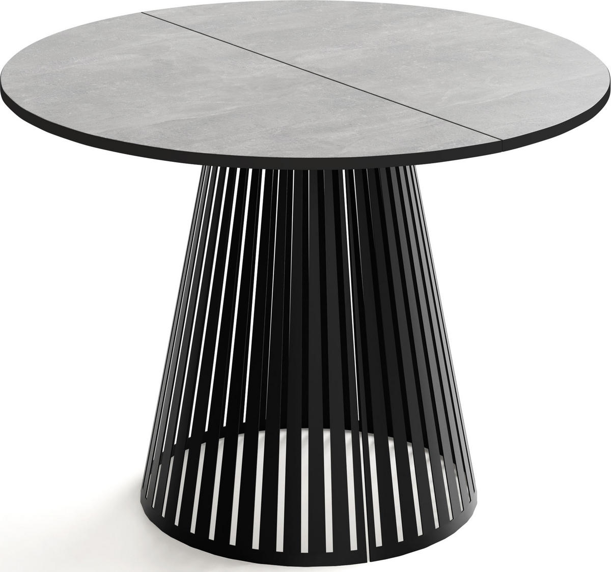 ESSTISCH Naro runder ausziehbarer, Grauer Beton 100-180/100/76 cm - Hellgrau/Schwarz, Holzwerkstoff/Metall (100/100/76cm) - WFL GROUP