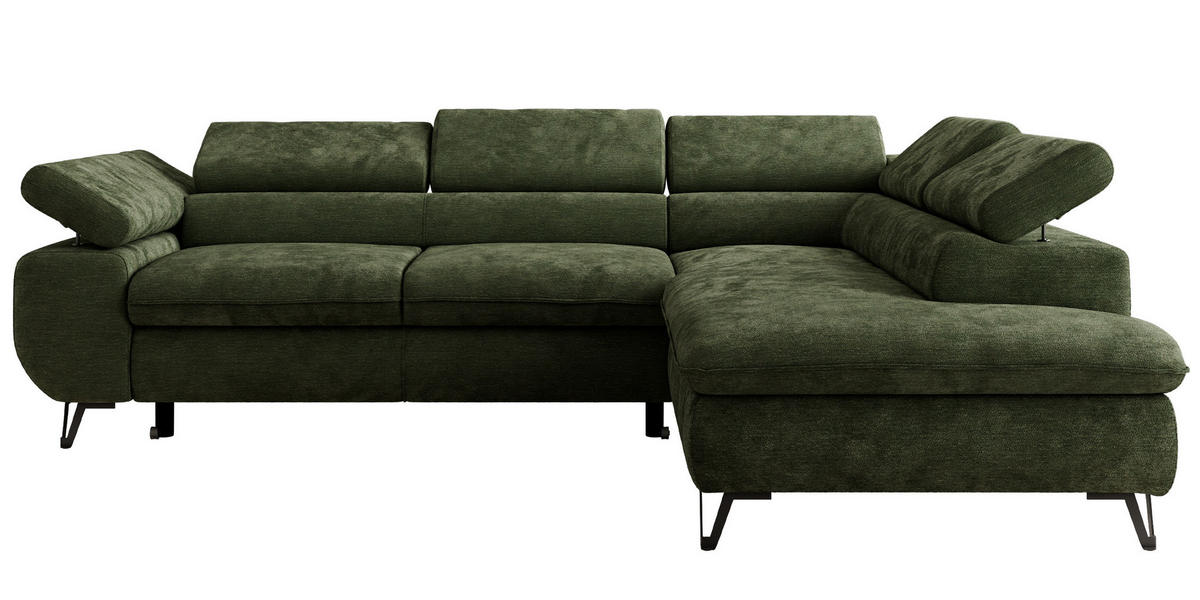 ECKSOFA PABLO L Dunkelgrün Schenille glatt - Rechts Seite - Dunkelgrün/Schwarz, Textil/Metall (273/208cm) - MKS