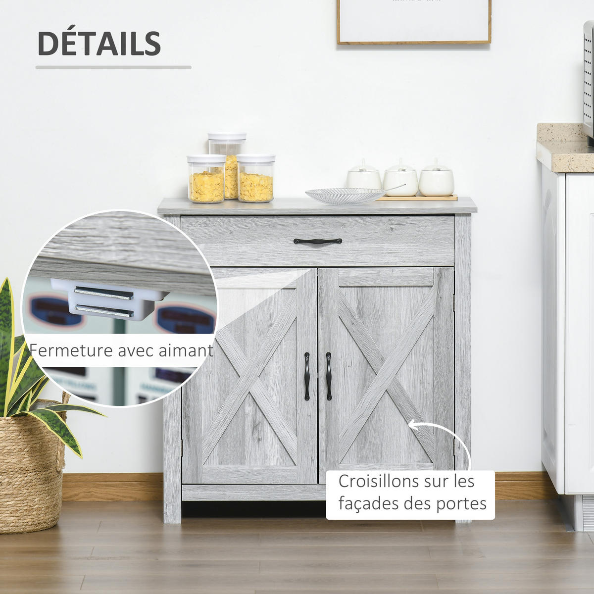 SIDEBOARD Hellgrau Holzoptik 80/39,7/80 cm - Grau, Holz (80/80/39.7cm) - PANGIVO