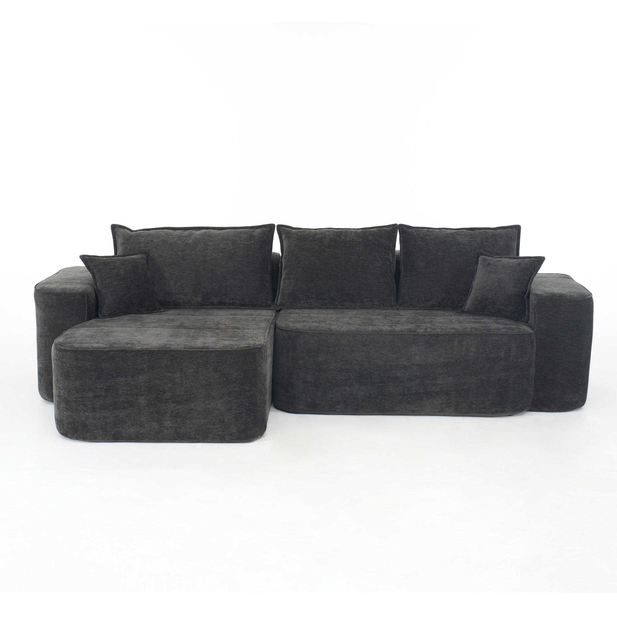 Modfu ROHOVÁ pohovka z chenilu 262x144x65 cm černá bez montáže, modulární L tvar s hlubokým sezením