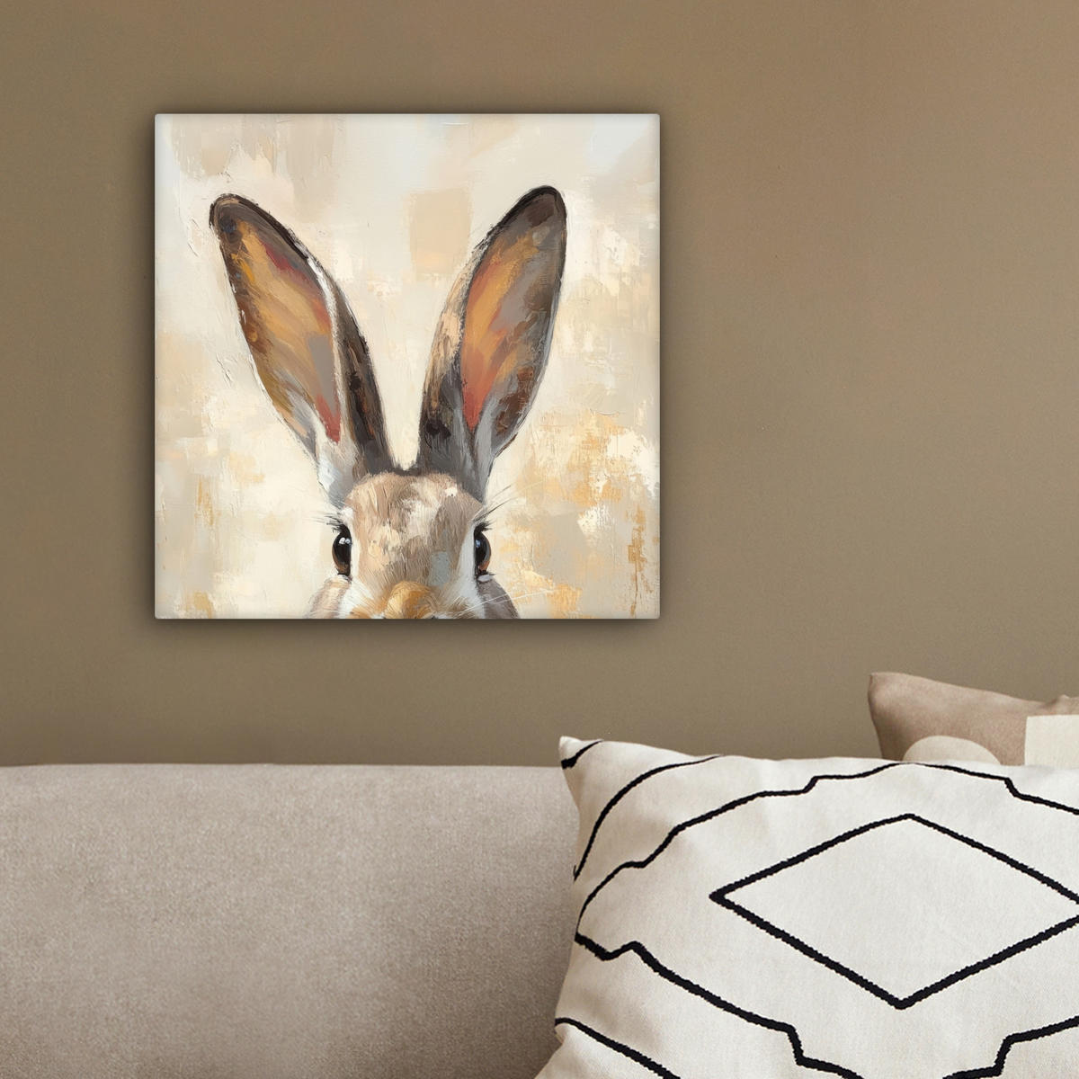 LEINWANDBILD Hase - Ohren - Braun Deko Wohnzimmer 20x20 cm - Beige, Textil (20/20cm) - MuchoWow
