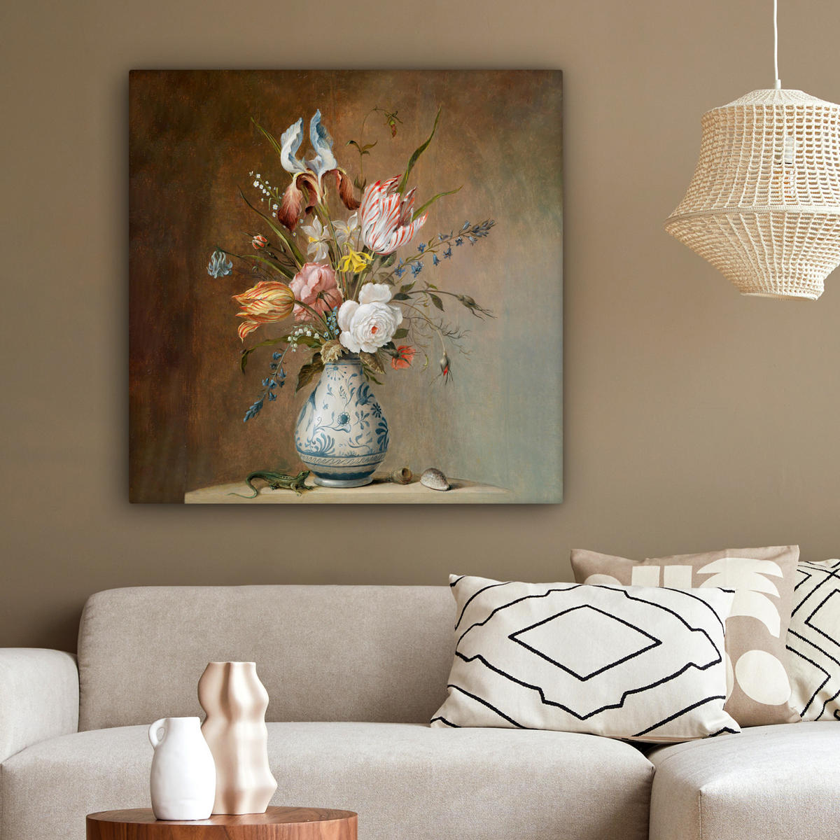 LEINWANDBILD Alte Meister - Blumen - Balthasar van der Ast 90x90 cm - Hellbraun, Textil (90/90cm) - MuchoWow
