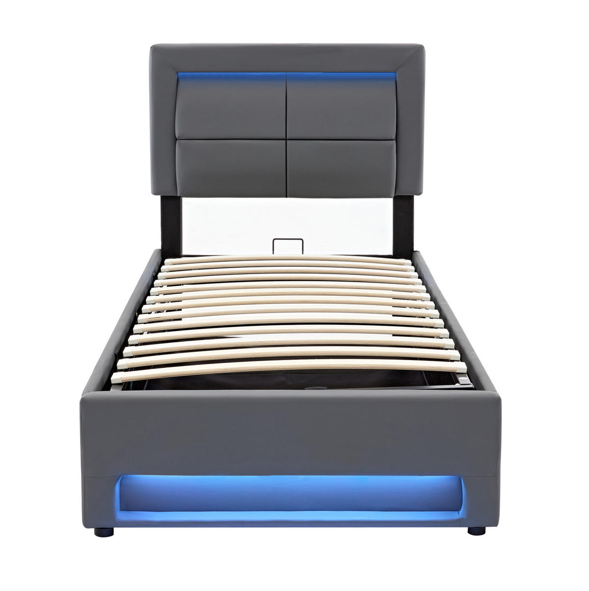 POLSTERBETT 90/200 cm mit USB-Ladefunktion, LED-Beleuchtung und Bettkasten, PU, Grau - Grau, Kunststoff (90/200cm) - Redom