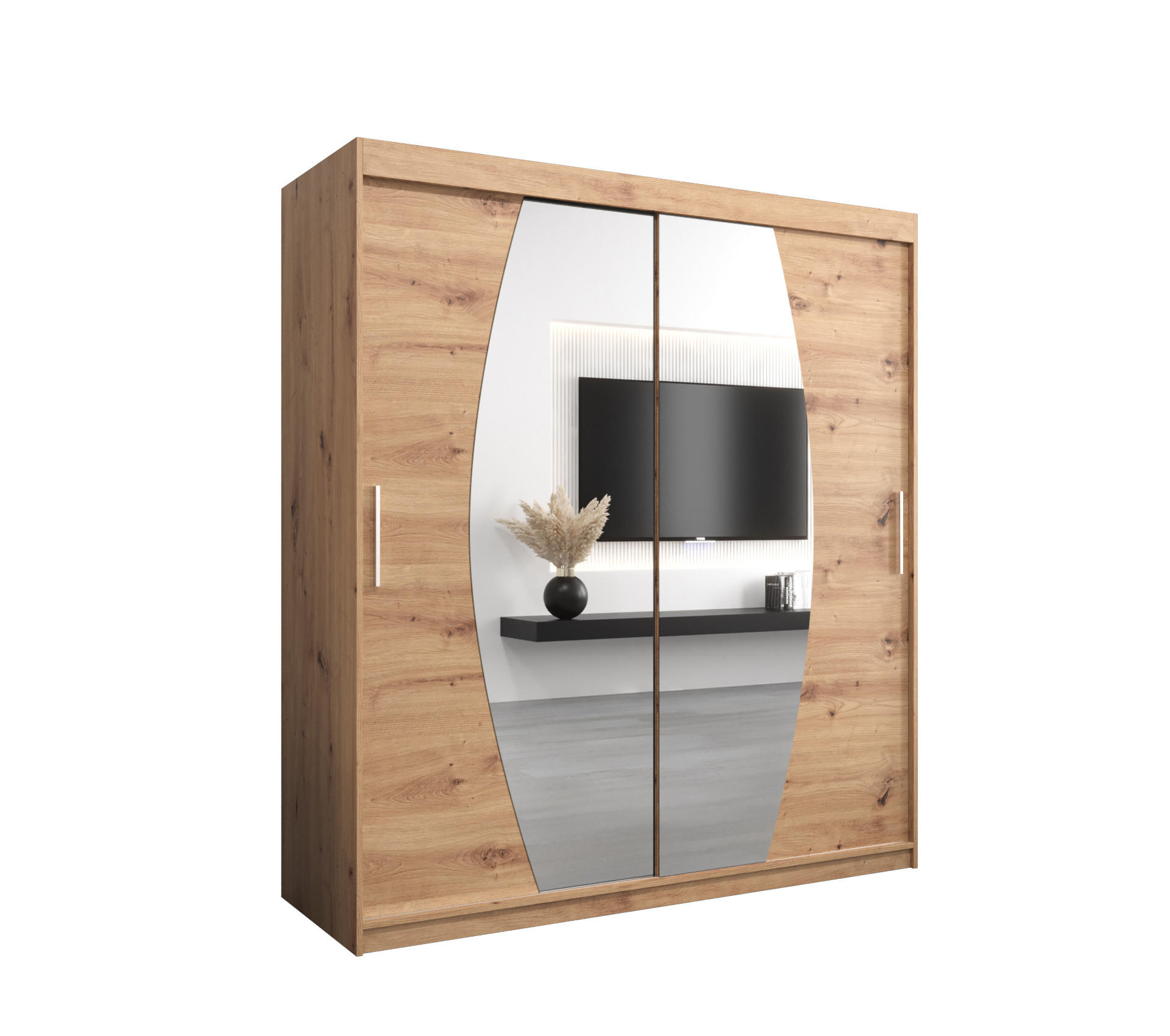 SCHWEBETÜRENSCHRANK 200/180/62 2-türig - Silberfarben/Eiche Artisan, Holz/Kunststoff (180/200/62cm) - Abiks Möbel