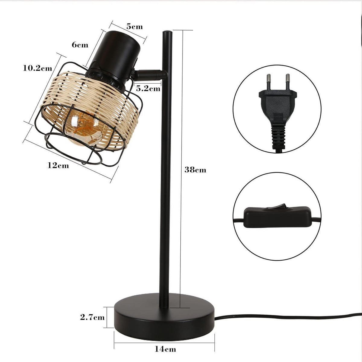TISCHLEUCHTE Bambuskäfig 14/14/38 cm - Schwarz, Metall (14/14/38cm) - Nettlife