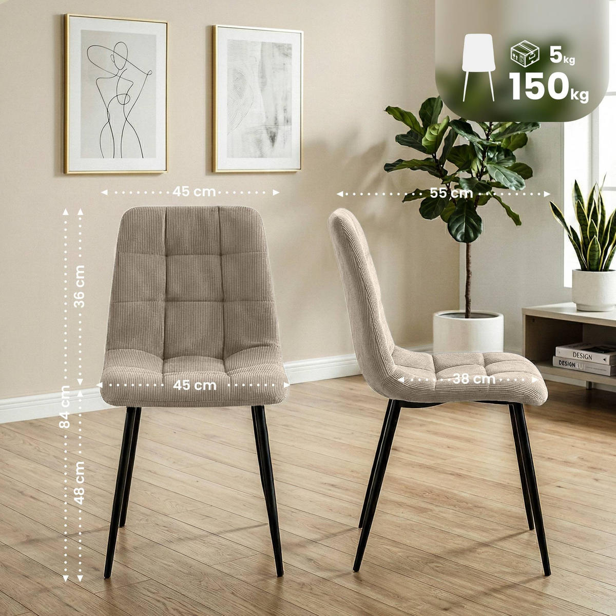 ESSZIMMERSTÜHLE Antibes 2er Set 84x45x55 cm taupe - Taupe, Textil (45/84/55cm) - furnicato