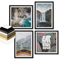 WANDBILDER 4er-Set - 50x50 cm & 40x60 cm Schwarzer Rahmen - Wasserfall Bergreise Natur - Schwarz, Kunststoff (50/50cm) - ArtPrintCave