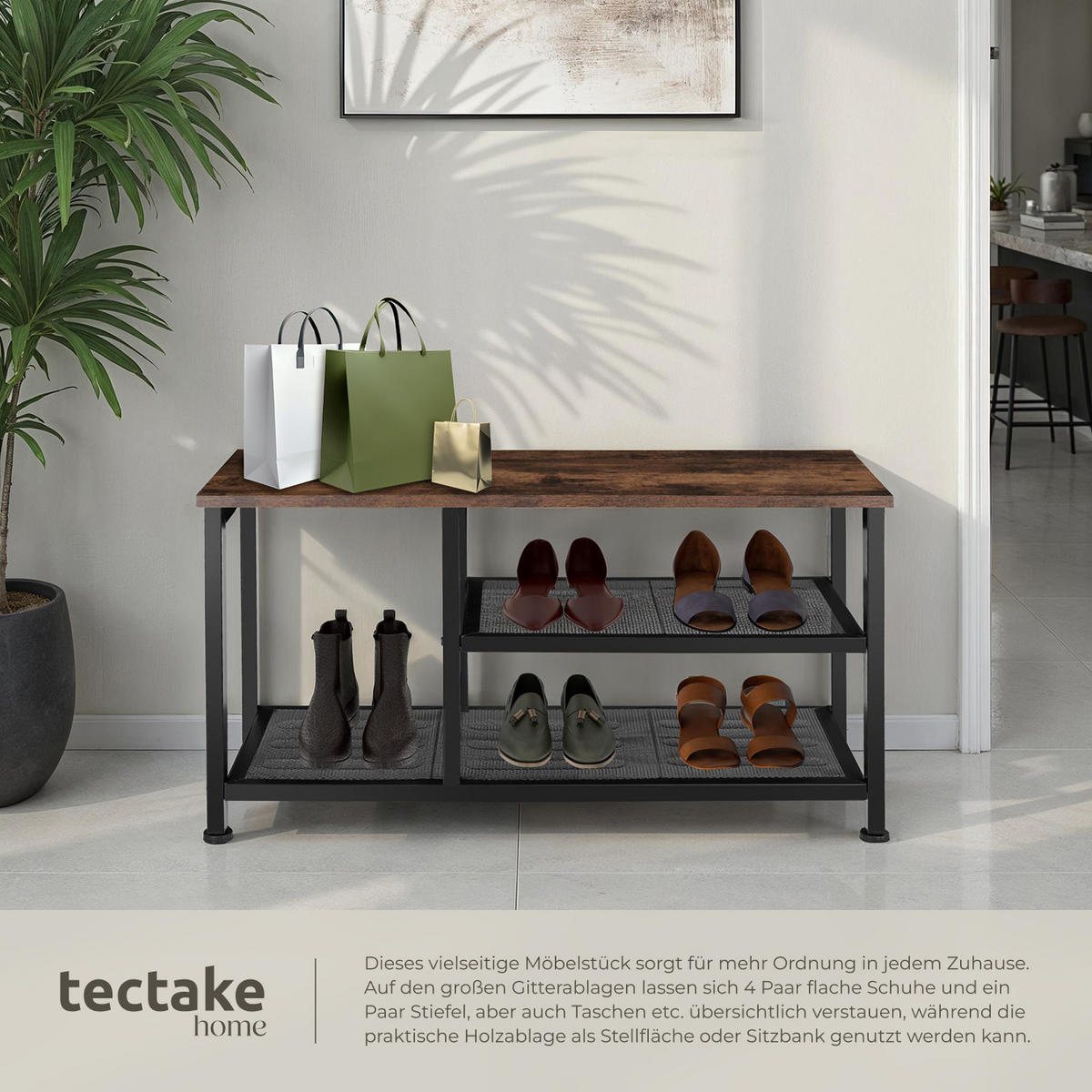 SCHUHREGAL Taunton,80 x 30 x 45,5 cm,Industrial Holz dunkel, rustikal - Rostfarben, Holz (30/45.5/80cm) - tectake
