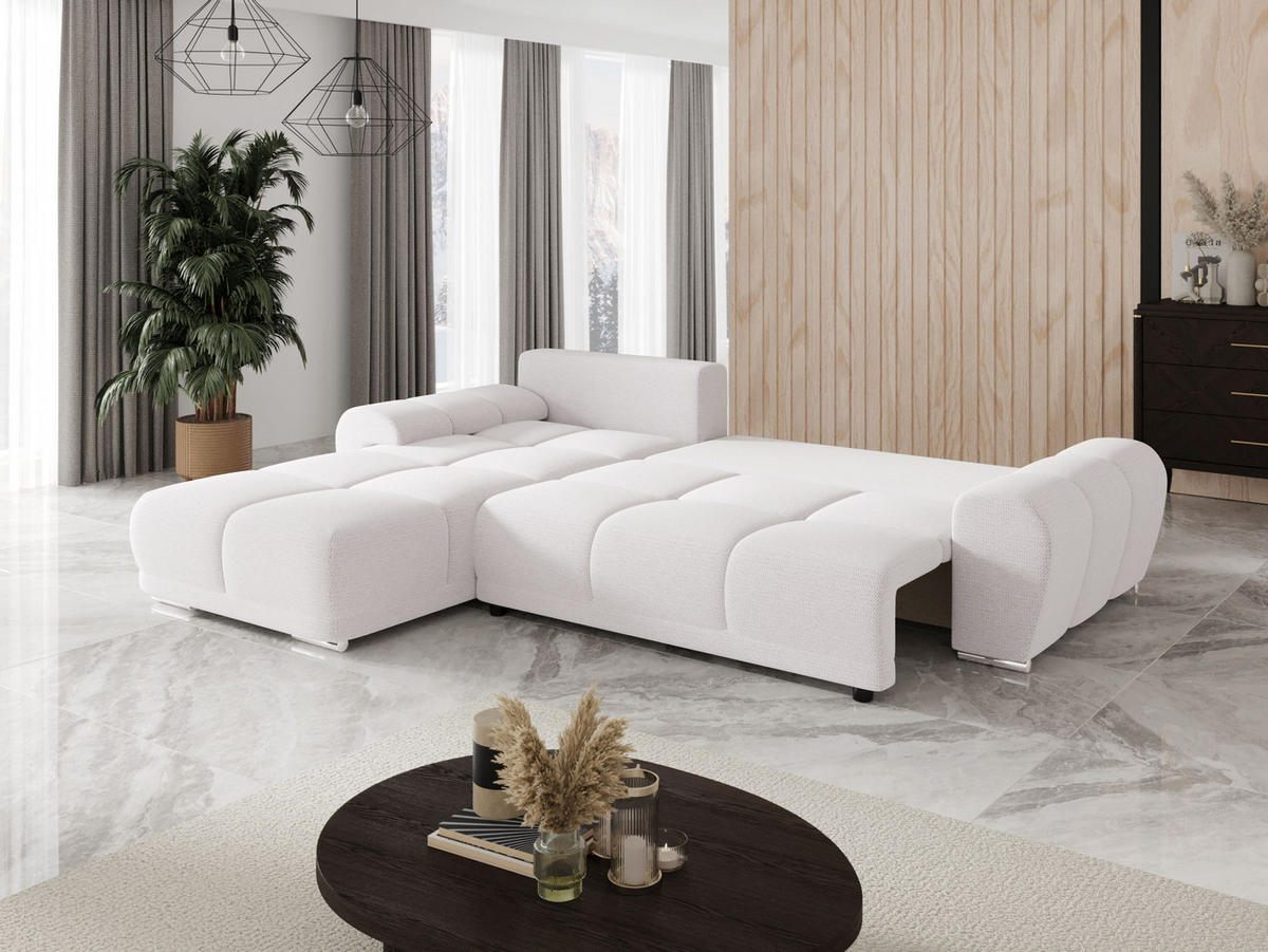 ECKSOFA BEGA L Links ARAGON 01 mit Schlaffunktion - Weiß, Textil (289/185cm) - Bedante
