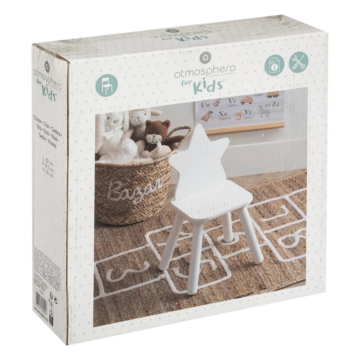 KINDERSTUHL mit sternförmiger Rückenlehne Douceur 31/24,5/49,5 cm - Weiß, Holzwerkstoff (24.5/49.5/31cm) - Atmosphera for kids