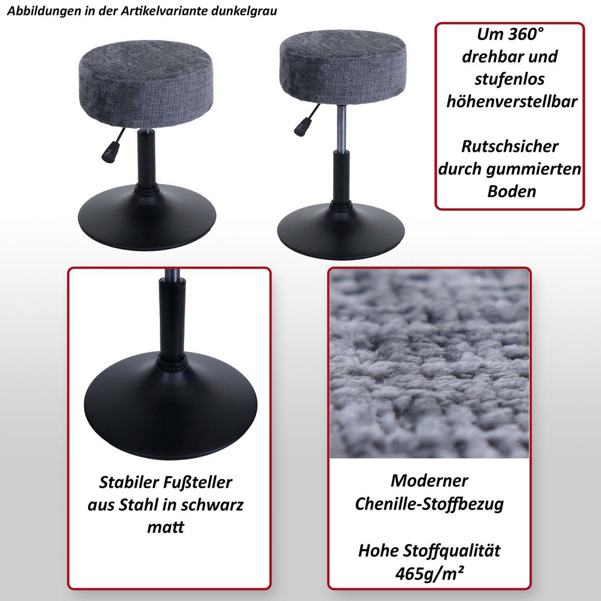 HOCKER Grau 2er-Set - Grau, Textil (37/57/37cm) - MCW