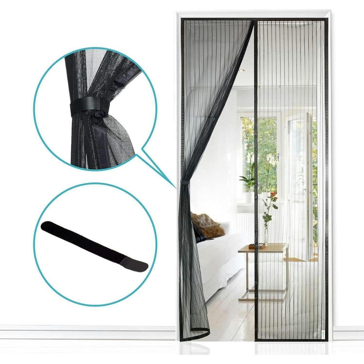 FLIEGENGITTER Tür mit Magnetvorhang, Insektenschutz für Balkon- und Kellertüren, schwarz - Schwarz, Textil (110/230/1cm)