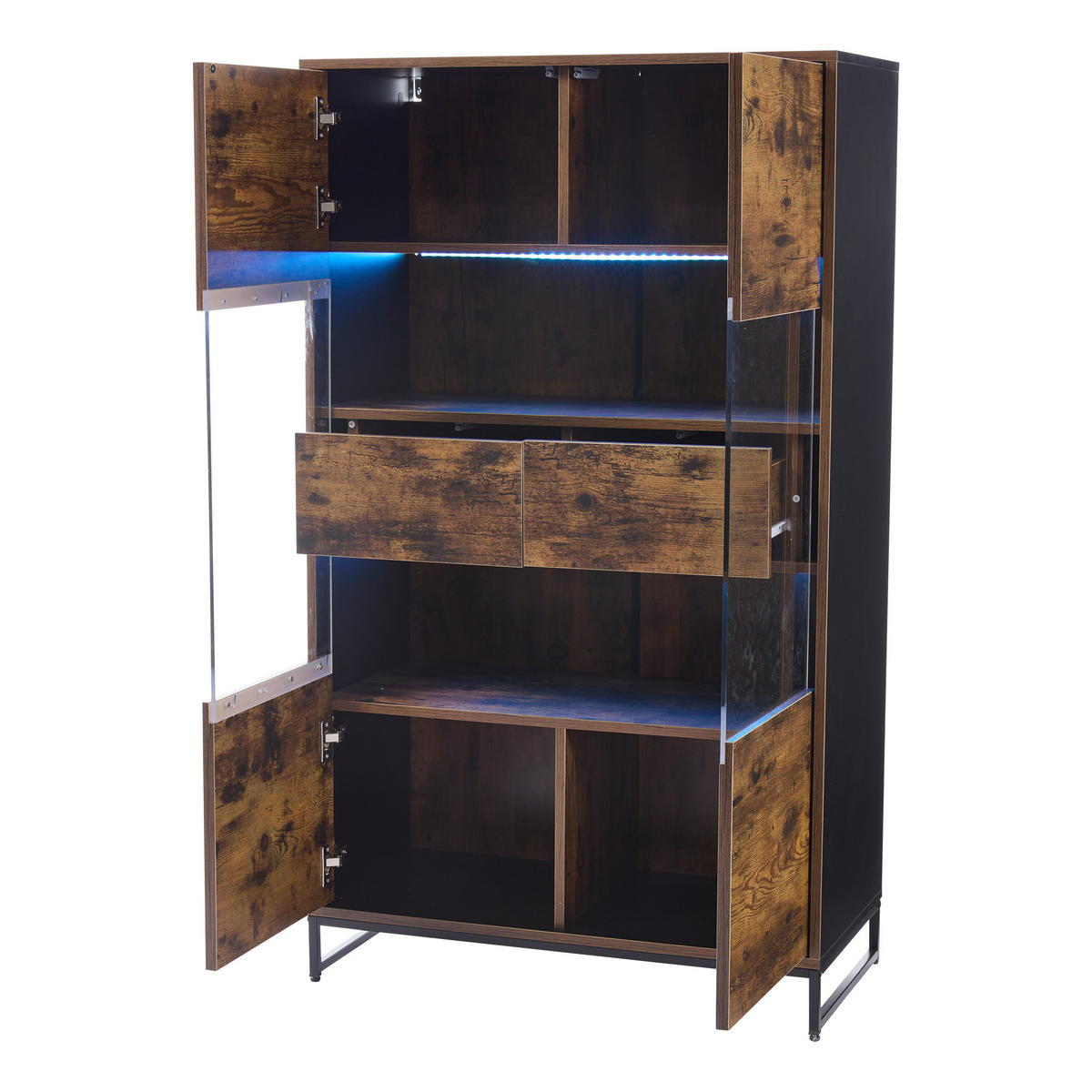VITRINE LED Standvitrine 2 Schubladen Acryl Schwarz Holz - Multicolor, Holzwerkstoff (80/138/40cm) - FLIEKS