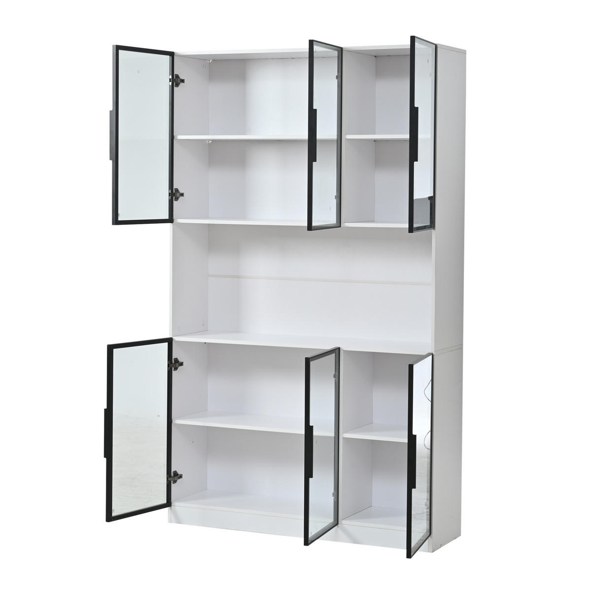 VITRINA od MDF-a i stakla 120x34x200 cm bijela sa 6 vrata, LED rasvjetom na upravljanje putem aplikacije i soft-close šarkama - bijela, drvni materijal (120/200/34cm) - Modfu