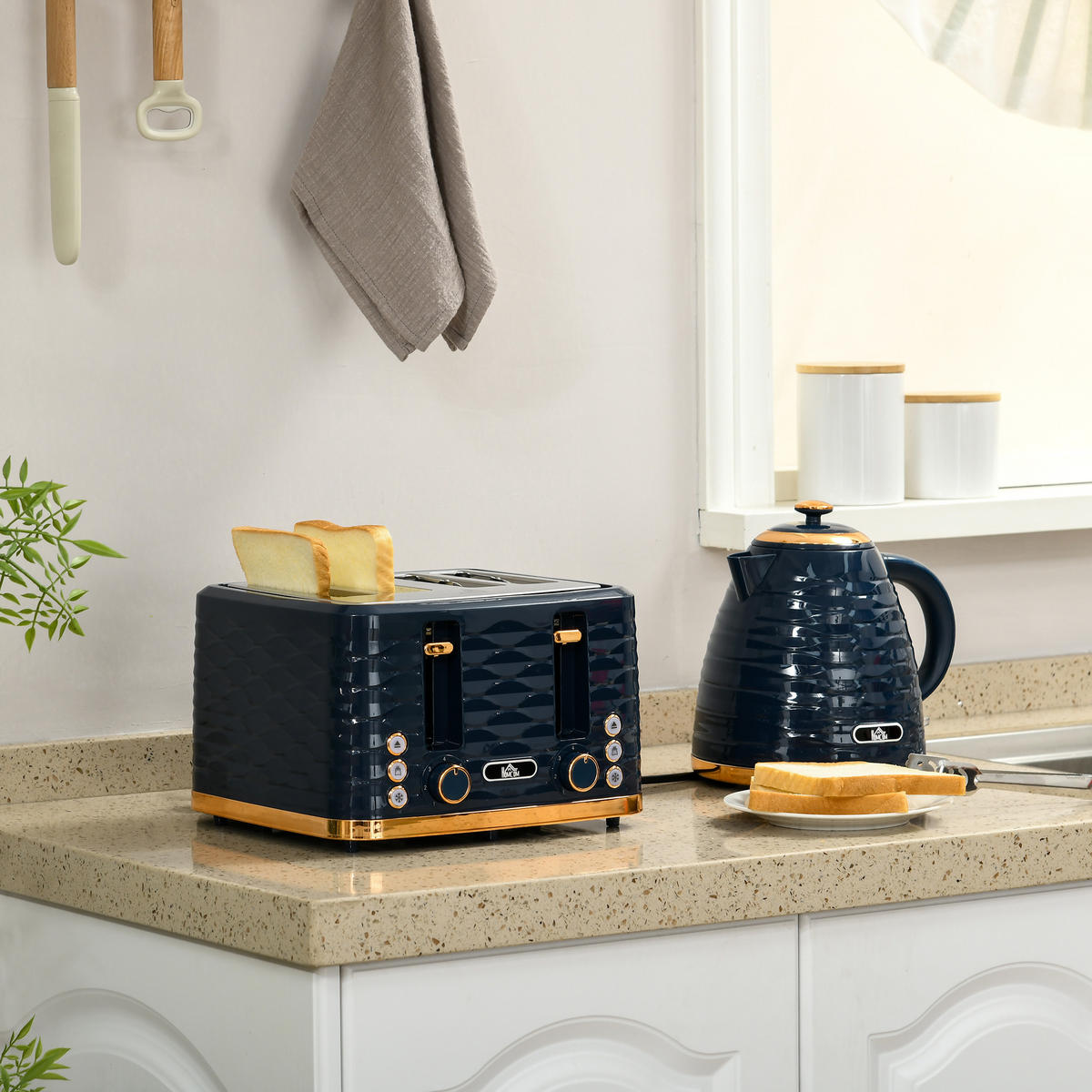 TOASTER mit Wasserkocher DE-07875 Blau - Blau, Kunststoff (19.5/23.2/24.1cm) - ComfortXL