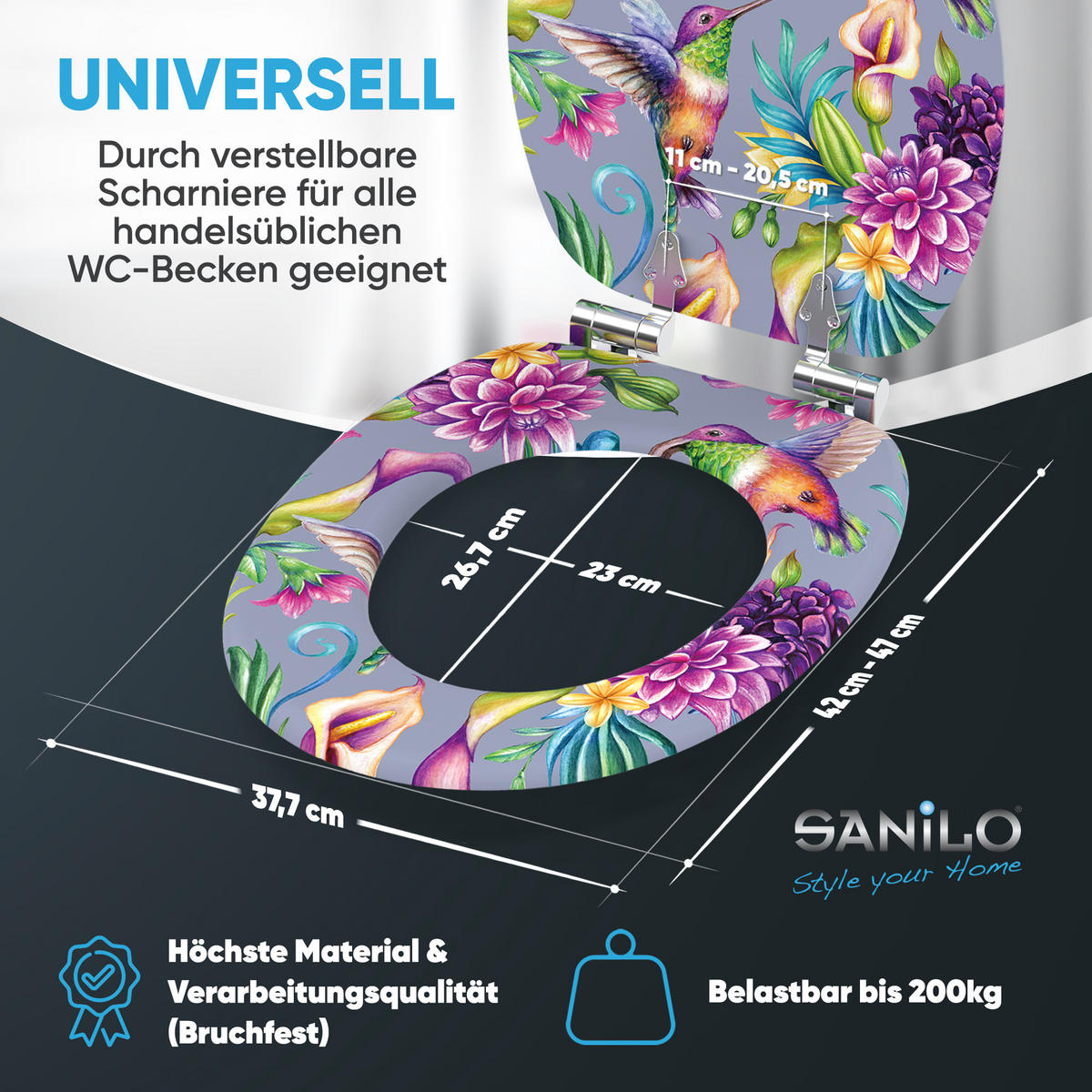 WC-SITZ mit Absenkautomatik Kolibri - Violett, Holzwerkstoff (38/6/47cm) - Sanilo