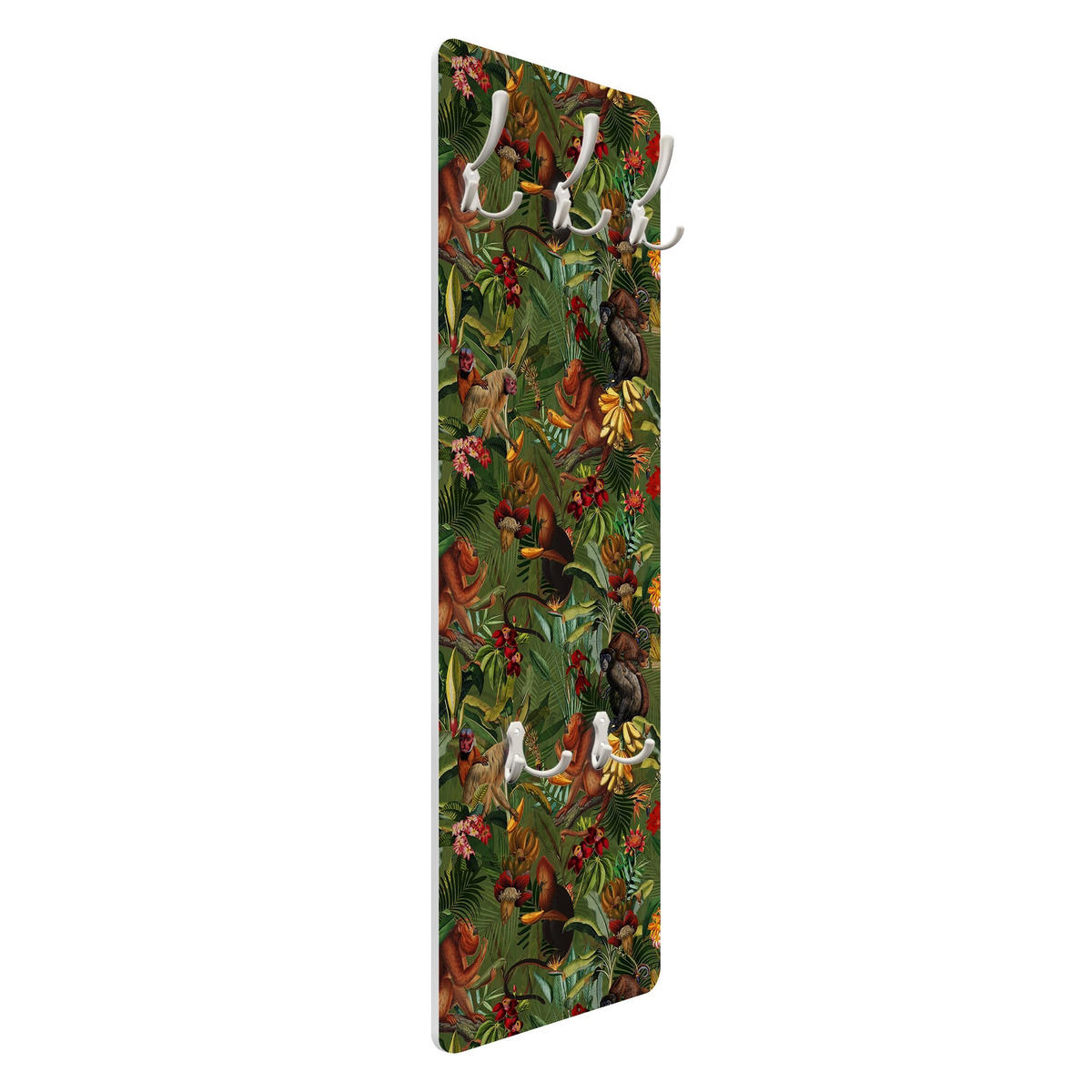 WANDGARDEROBE - Tropische Blumen mit Affen 34/105 cm - Grün, Holzwerkstoff (34/105/1.6cm) - Bilderwelten