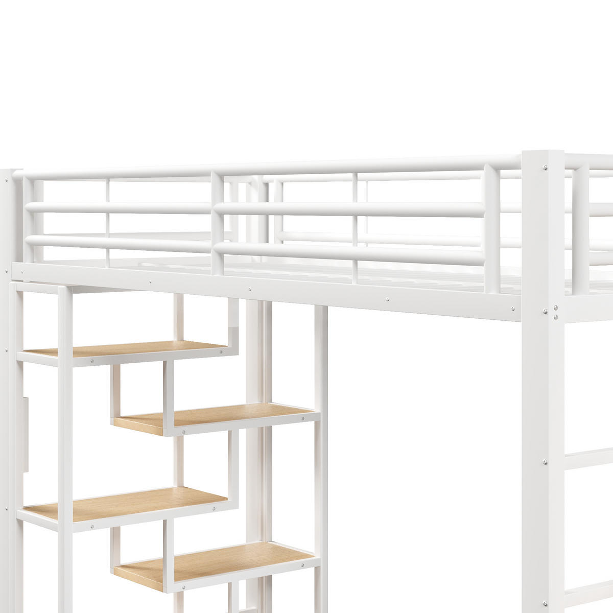 HOCHBETT 90x200cm, Eisen, Ablage, Stufen, Geländer, LED, Stauraum, ohne Matratze, Weiß - Weiß, Holzwerkstoff (90/200cm)