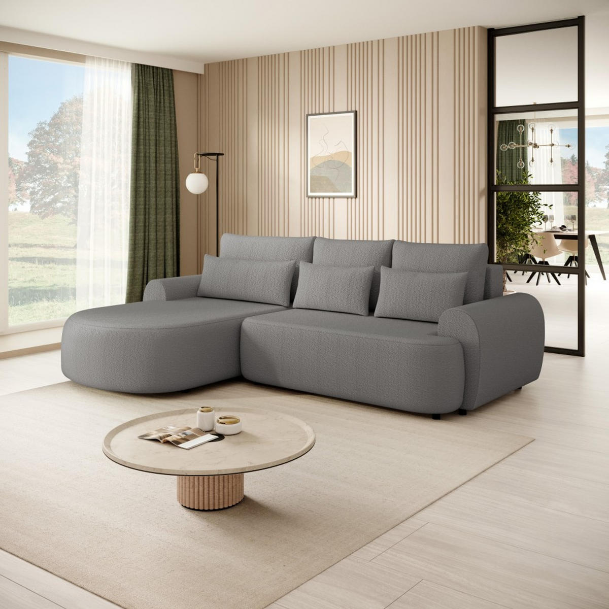 ECKSCHLAFSOFA Olivio L Grau, links - Schwarz/Grau, Kunststoff/Textil (266/170cm) - Beautysofa