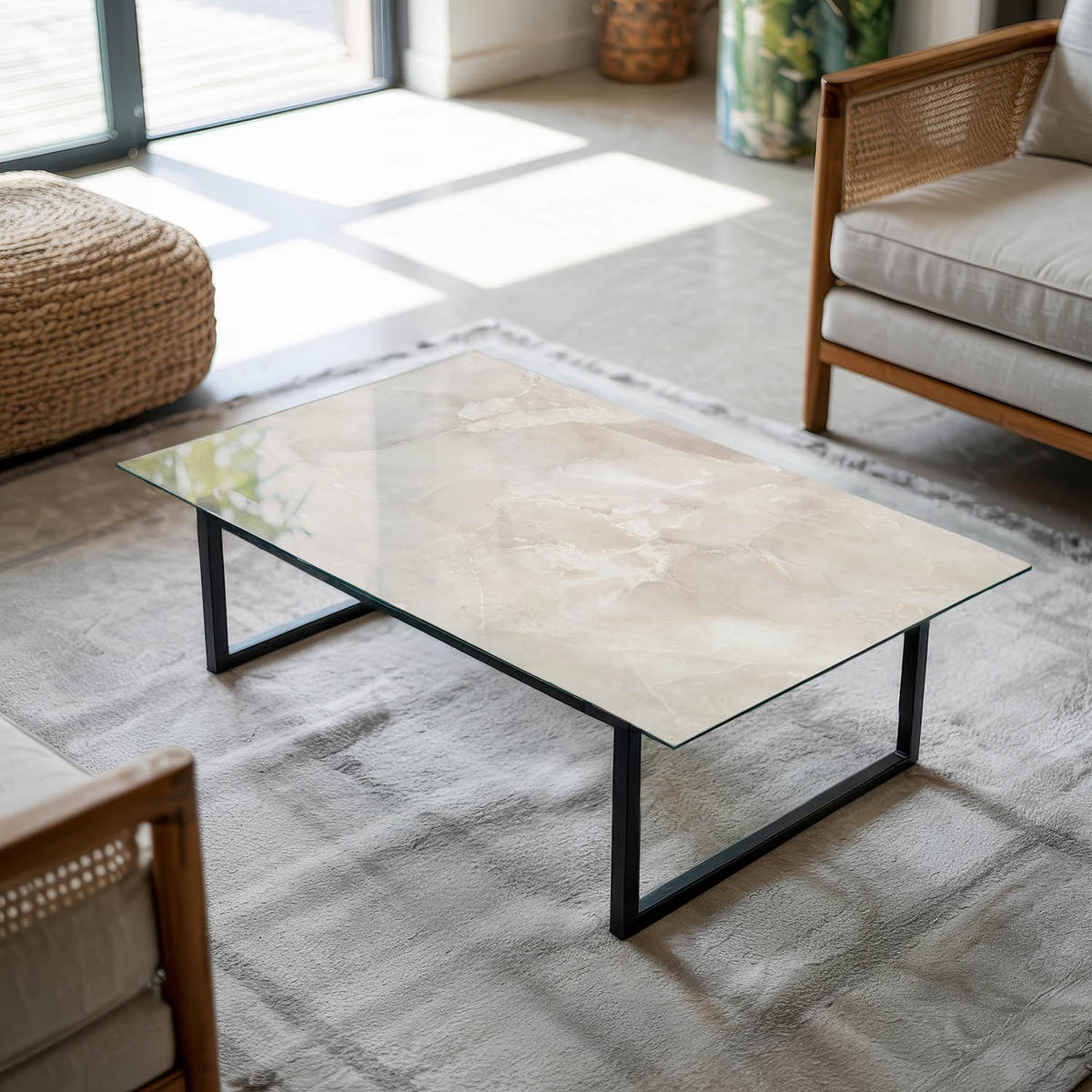 TISCHPLATTE 120x80 cm Marmorstruktur mit Textur - Creme, Glas (120/80/0.4cm) - TULUP