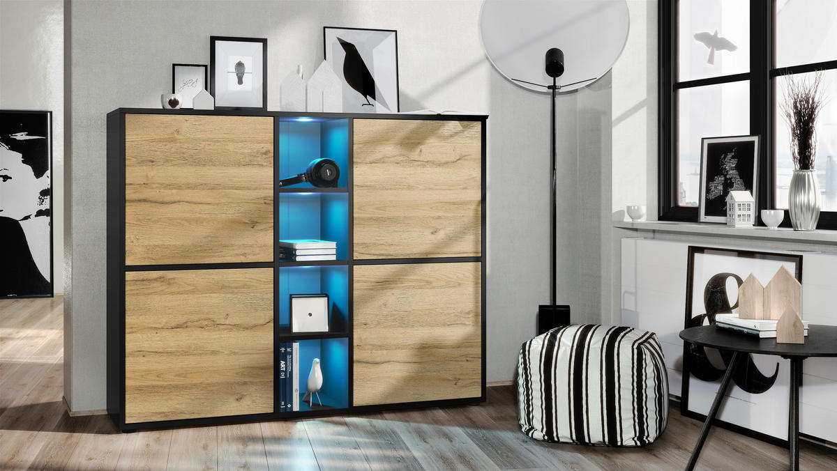 HIGHBOARD Cuba Türen in Eiche Natur - Eichefarben, Holzwerkstoff (130.5/105.5/35.5cm) - Vladon