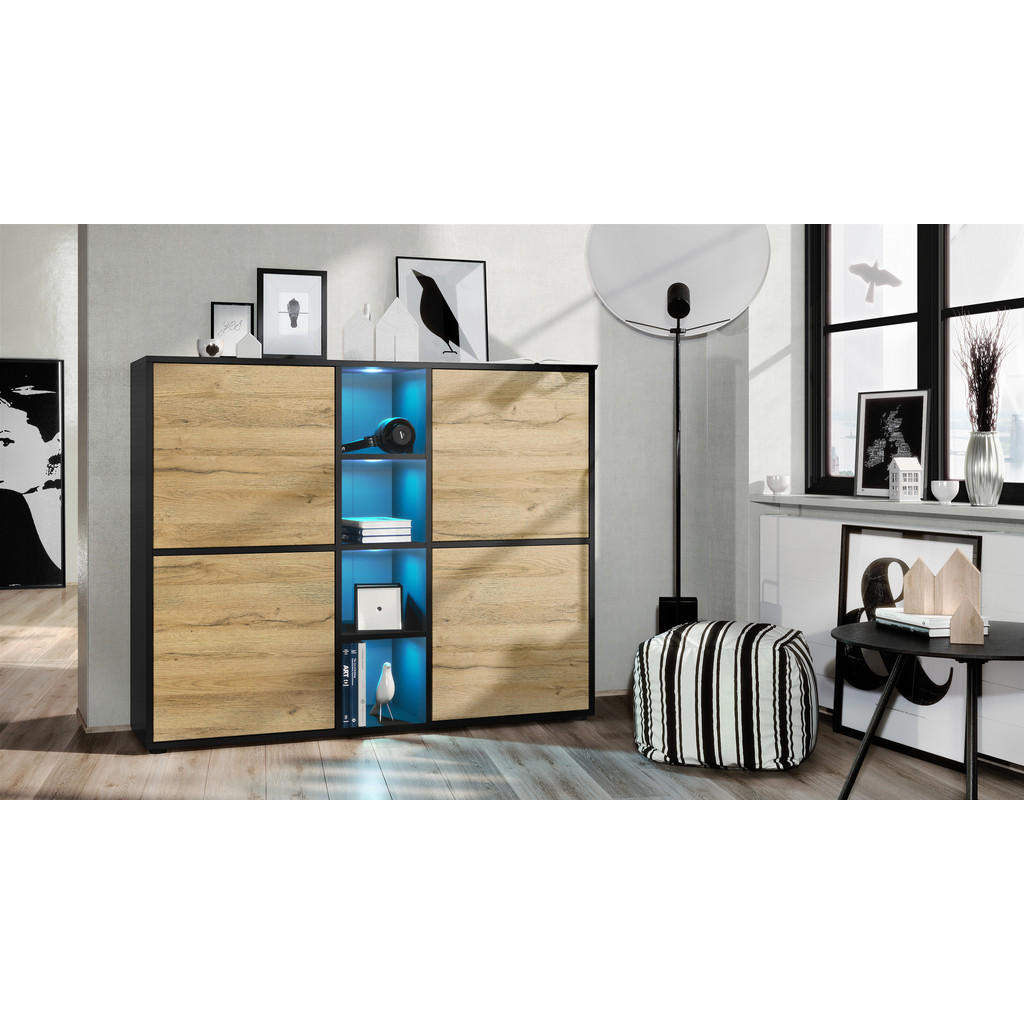 Thumbnail - Vladon Highboard, Eiche, Holzwerkstoff, 130.5x105.5x35.5 cm, Wohnzimmer, Kommoden & Sideboards, Highboards