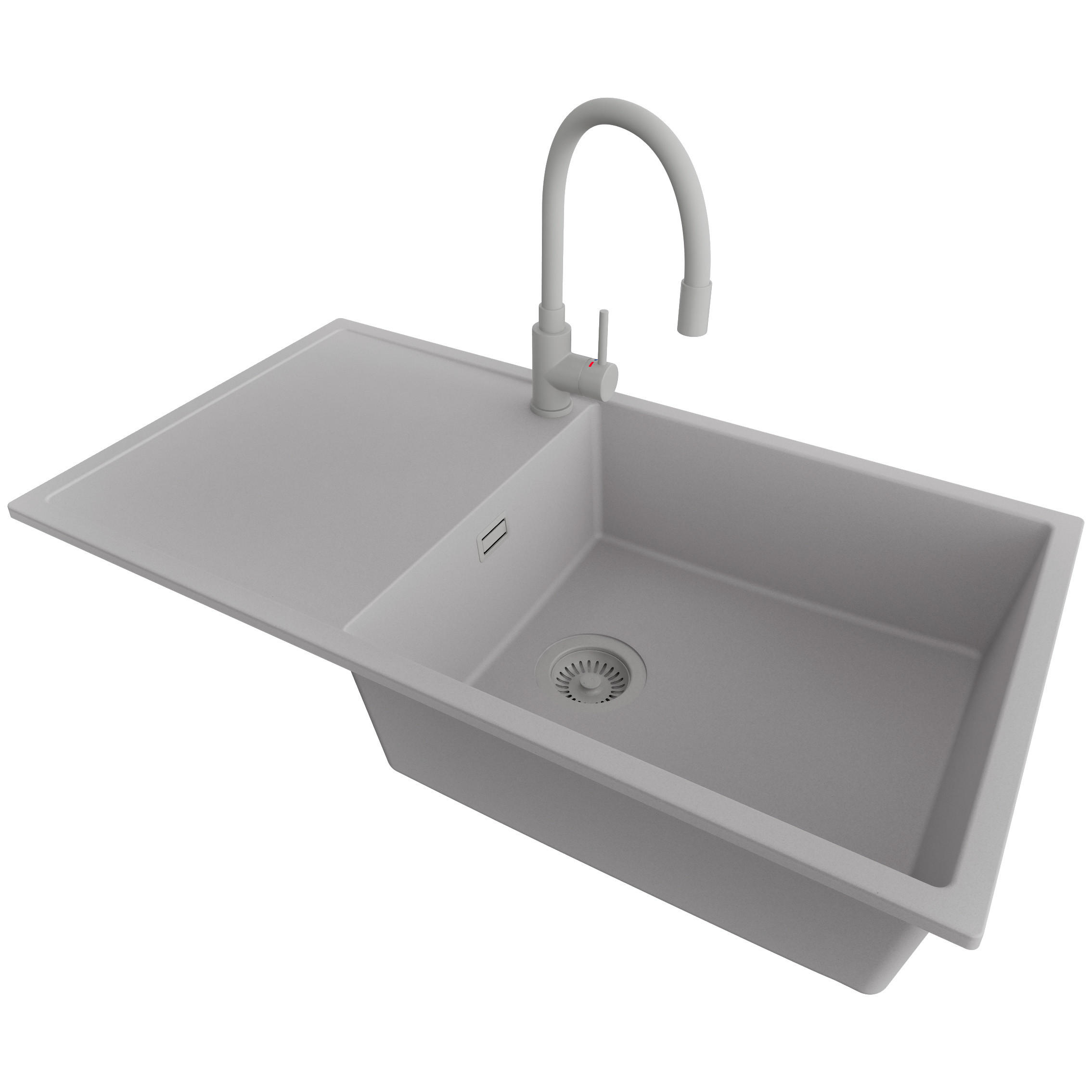 GRANITSPÜLE Ibiza, 2-er set Grau 90/50 cm 1 Becken + Küchenarmatur 38/14 cm + Ablauf-Set ab 60er Unterschrank - Grau, Kunststoff (90/19/50cm) - Primagran