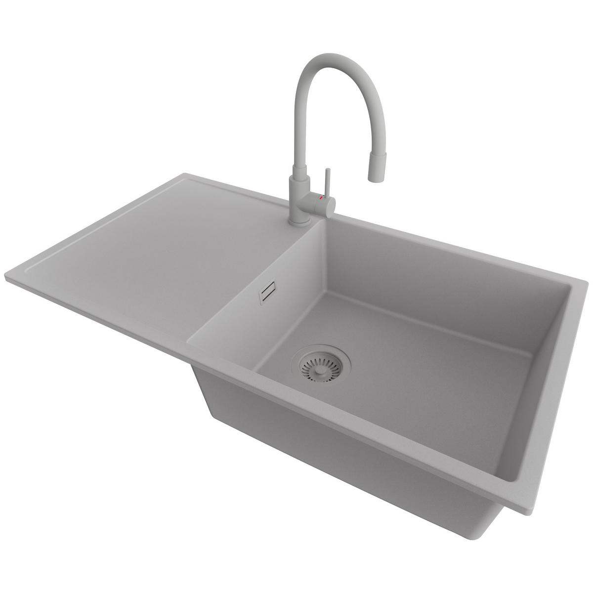 GRANITSPÜLE Ibiza, 2-er set Grau 90/50 cm 1 Becken + Küchenarmatur 38/14 cm + Ablauf-Set ab 60er Unterschrank - Grau, Kunststoff (90/19/50cm) - Primagran