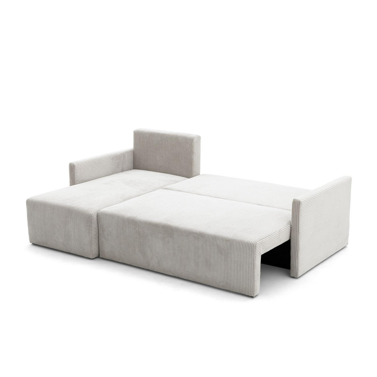 ECKSOFA GARDA L universell links/rechts montierbar mit Schlaffunktion 132x198 cm Cord Creme - Creme/Schwarz, Holz/Kunststoff (209/145cm) - NACANAPA