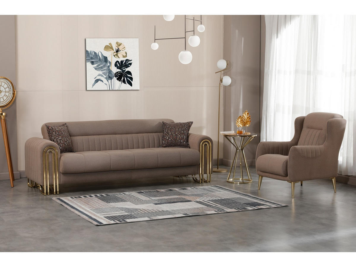 SITZGARNITUR Multan, Braun Stellvariante 3+3+1 - Braun, Holzwerkstoff/Metall (243/85/95cm)