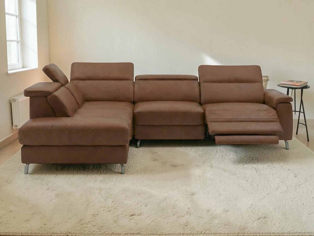 ECKSOFA Ambassador Echtleder mit 1 x Relaxfunktion Cognacbraun - Cognac, Leder/Metall (224/272cm)