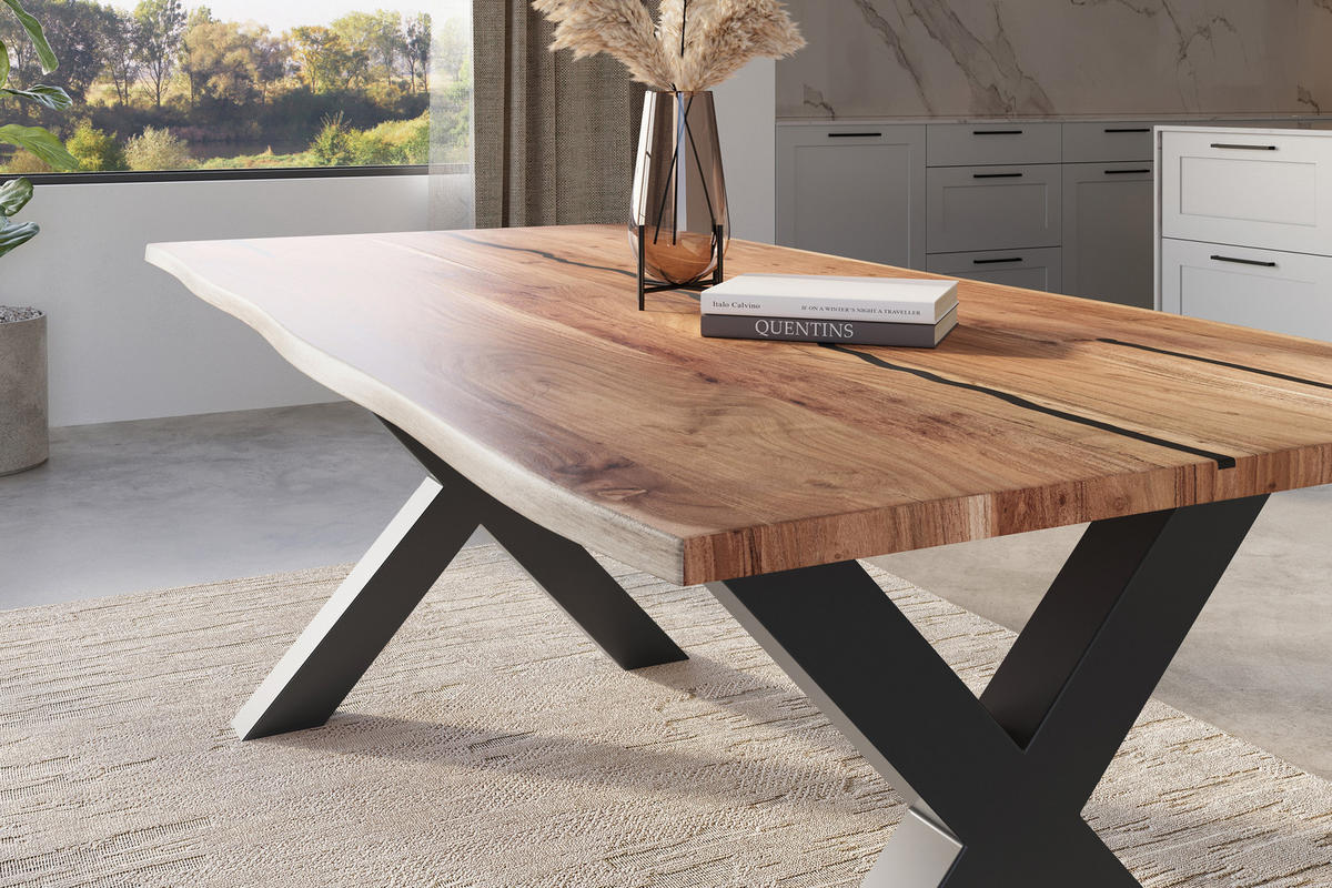 ESSTISCH POLLY - Beige/Schwarz, Holz/Metall (100/220/77cm) - SAM