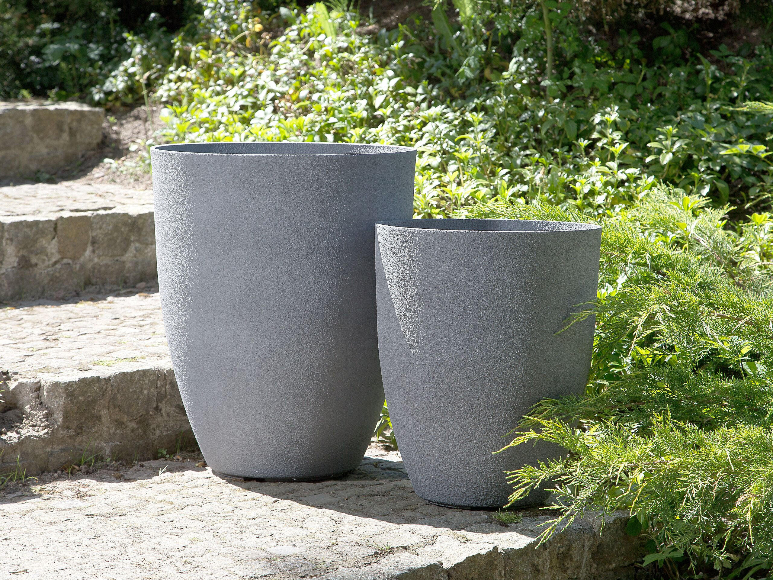 BLUMENTOPF hellgrau rund 35/35/42 cm Croton - Hellgrau, Stein (42cm) - Beliani