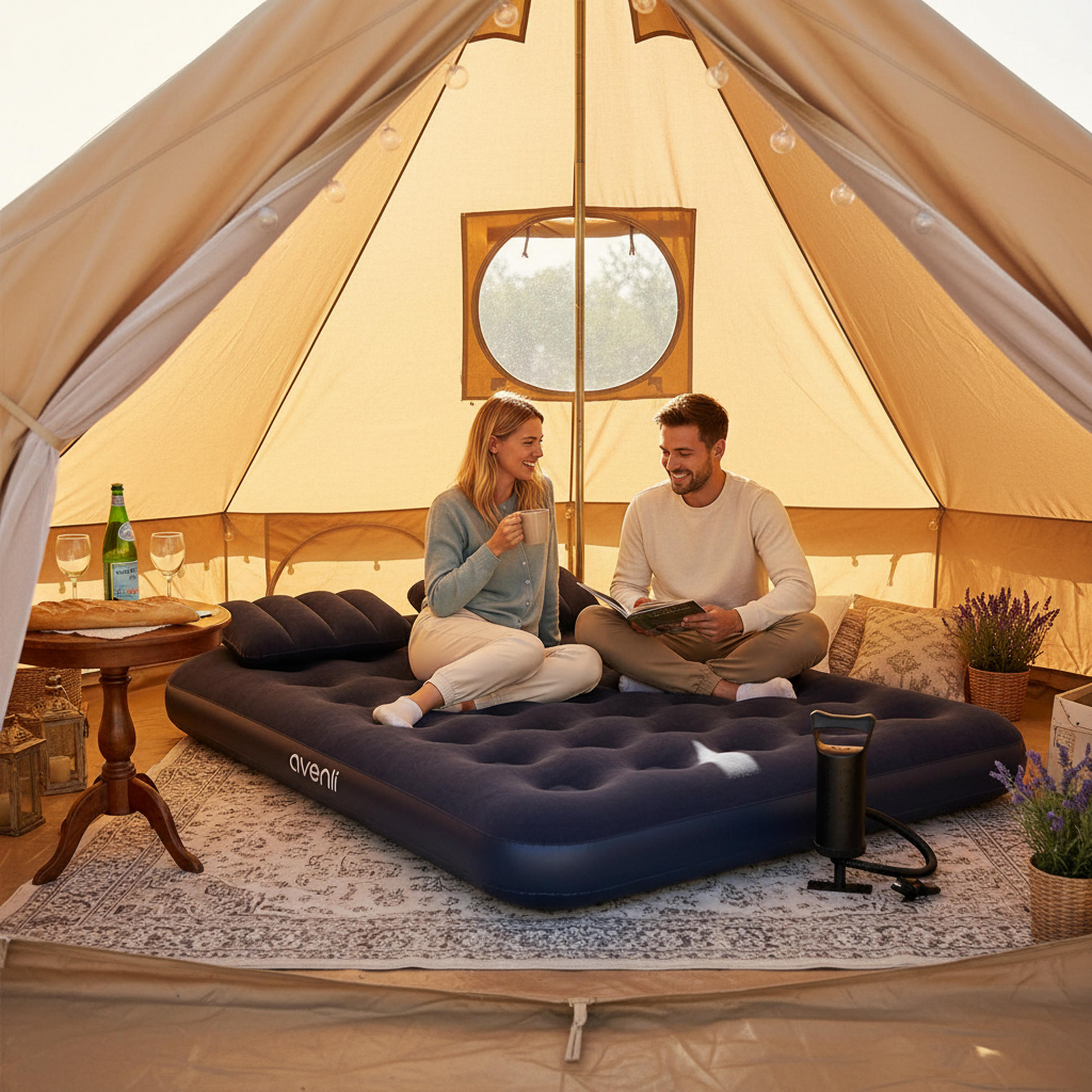 LUFTBETT Luftmatratze Camping für 2 Personen inklusive 2 Kissen und Pumpe - Blau, Kunststoff (137/191cm) - Avenli