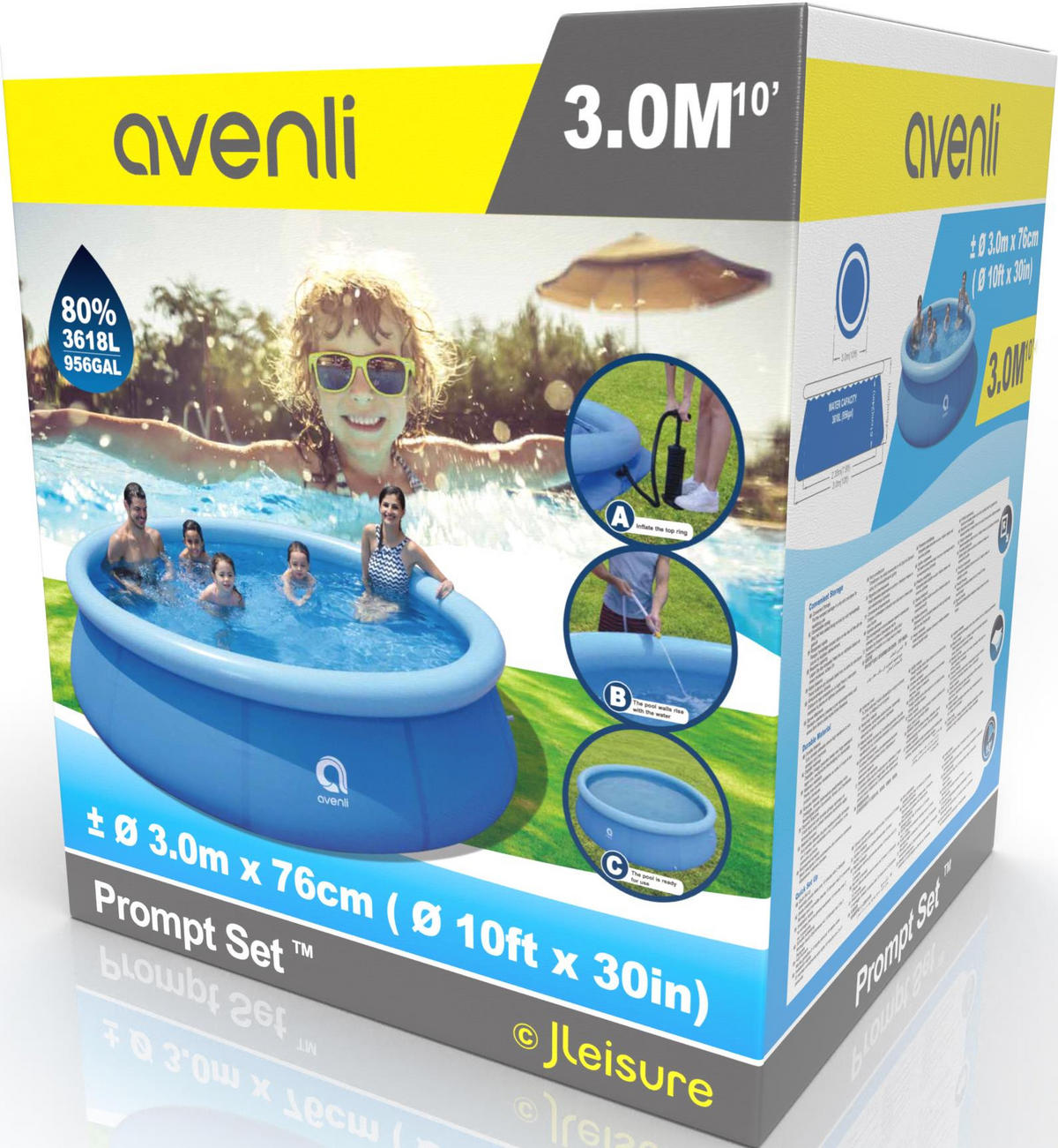 POOL Aufstellpool Ersatzpool Prompt Set rund 300 x 76 cm blau ohne Filterpumpe - Blau, Kunststoff (300/76/300cm) - Avenli