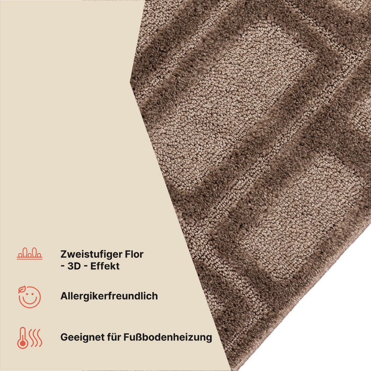 KURZFLORTEPPICH RELIEVO taupe grafisch 3D-Struktur 200/300 cm - Taupe, Textil (200/300cm) - Tapiso