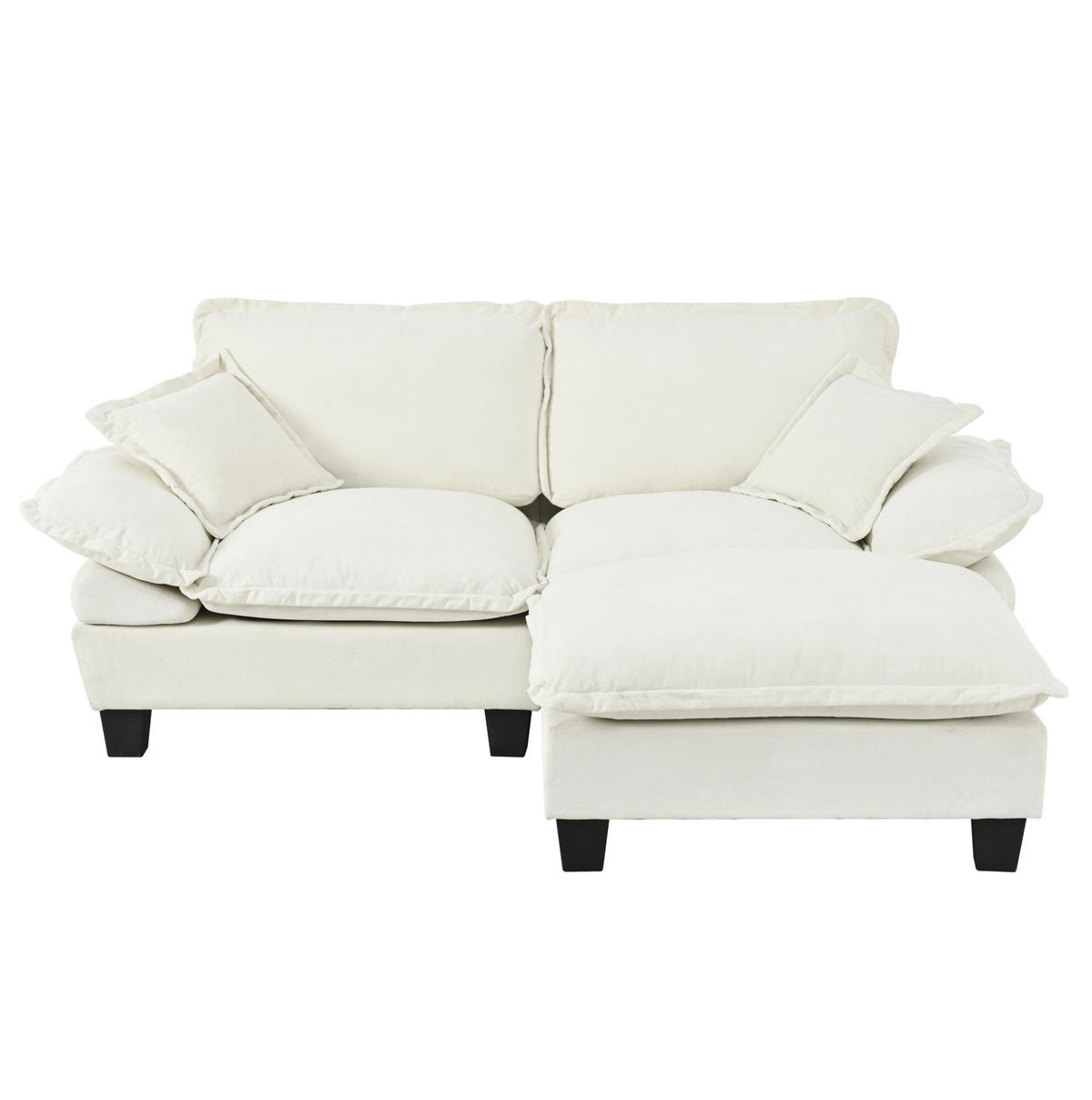 ECKSOFA 194/151/90 cm Beige aus Chenille mit Ottomanen und 2 Kissen - Beige, Textil (151/194cm) - OKWISH