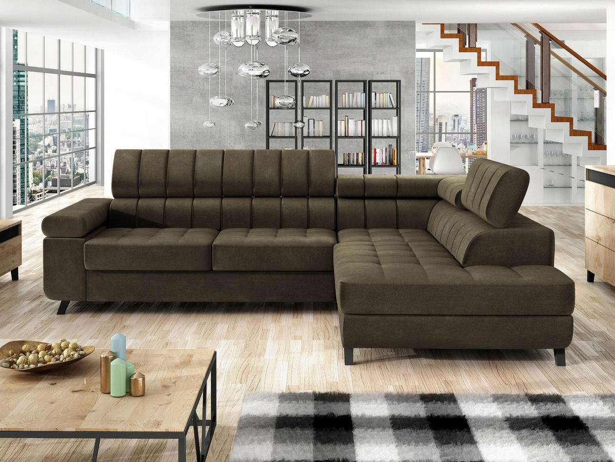 ECKSOFA Nord, Seite: Rechts - Dunkelbraun/Schwarz, Holz/Textil (264/203cm) - MIRJAN24