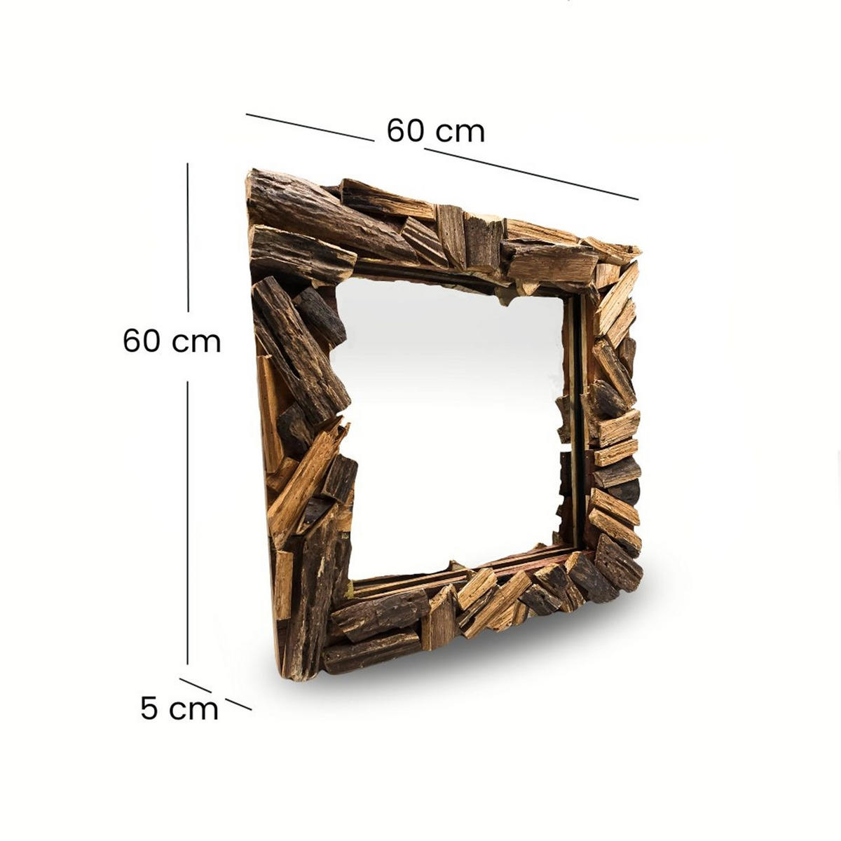 WANDSPIEGEL Patchwork 60x60 cm, Massivholz, quadratisch natur - Naturfarben, Holz (60/60/5cm) - CREEDWOOD