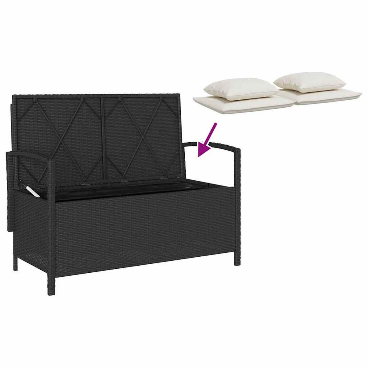 GARTENBANK Mit Stauraum Und Kissen Schwarz Poly Rattan - Schwarz, Kunststoff (111/87/56cm) - vidaXL